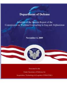 Department of Defense Analysis of the Interim Report of the Commission on Wartime Contracting in Iraq and Afghanistan November 4, 2009