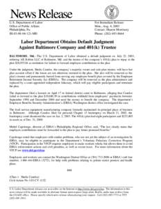 News Release U.S. Department of Labor Office of Public Affairs Philadelphia, Pa. III[removed]MD