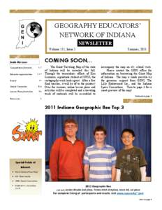 GEOGRAPHY EDUCATORS’ NETWORK OF INDIANA NEWSLETTER Volume 111, Issue 2  Summer, 2011