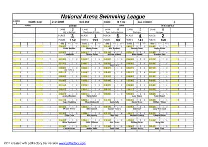 National Arena Swimming League LEAGU E