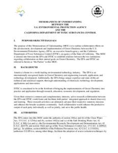 MEMORANDUM OF UNDERSTANDING BETWEEN THE U.S. ENVIRONMENTAL PROTECTION AGENCY AND THE CALIFORNIA DEPARTMENT OF TOXIC SUBSTANCES CONTROL