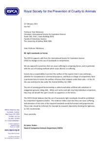 Royal Society for the Prevention of Cruelty to Animals  23 February 2012 Our Ref Professor Paul McGreevy President, International Society for Equitation Science
