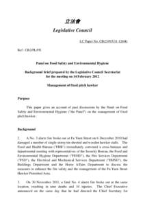 立法會 Legislative Council LC Paper No. CB[removed]Ref : CB2/PL/FE  Panel on Food Safety and Environmental Hygiene
