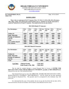 BHARATHIDASAN UNIVERSITY CENTRE FOR DISTANCE EDUCATION TIRUCHIRAPPALLI[removed]www.bdu.ac.in/cde Date: [removed]