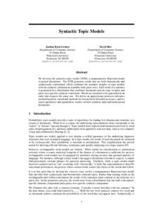 Syntactic Topic Models  David Blei Department of Computer Science 35 Olden Street Princeton University