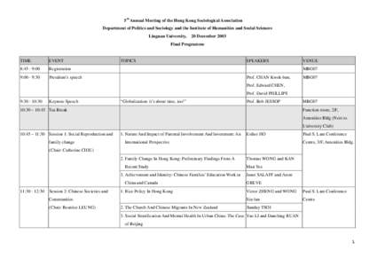 5th Annual Meeting of the Hong Kong Sociological Association