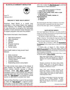 BLACKVILLE COMMUNITY NEWSLETTER  Issue 75 February 2014 FEBRUARY IS “HEART HEALTH MONTH” American Heart Month is a month long