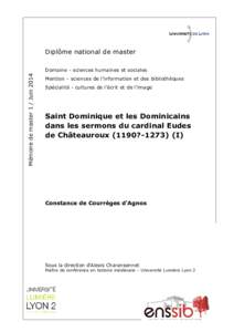 Diplôme national de master  Mémoire de master 1 / Juin 2014 Domaine - sciences humaines et sociales Mention - sciences de l’information et des bibliothèques