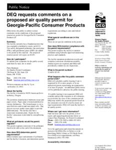 Public Notice  DEQ requests comments on a proposed air quality permit for Georgia-Pacific Consumer Products DEQ invites the public to submit written