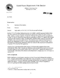 United States Department of the Interior OFFICE OF THE SOLICITOR Washington, D.C[removed]IN REPLY REFER TO:  M-37023