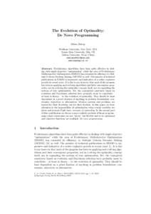 The Evolution of Optimality: De Novo Programming Milan Zeleny