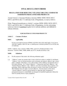 Rulemaking: [removed]Hearing Date Final Reg. Order Amendments Pertaining to the California Consumer Products Regulation