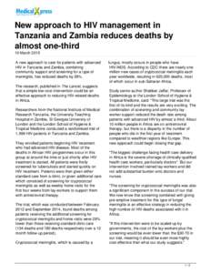 New approach to HIV management in Tanzania and Zambia reduces deaths by almost one-third