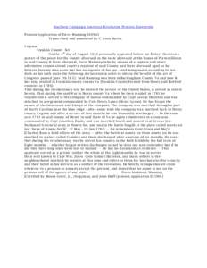 Southern Campaign American Revolution Pension Statements Pension Application of Davis Manning S16941 Transcribed and annotated by C. Leon Harris Virginia Franklin County Sct On the 4 th day of August 1834 personally appe