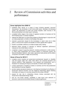 Chapter 2: Review of Commission activites and performance - Productivity Commission Annual Report[removed]