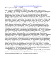 Southern Campaign American Revolution Pension Statements Pension application of John Ivins S1766 fn14NC Transcribed by Will Graves State of Tennessee, Williamson County: Court of Pleas & Order Sessions January Term 1833 