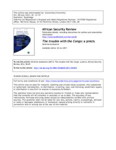 This article was downloaded by: [Columbia University] On: 08 July 2011, At: 11:37 Publisher: Routledge Informa Ltd Registered in England and Wales Registered Number: [removed]Registered office: Mortimer House, 37-41 Morti