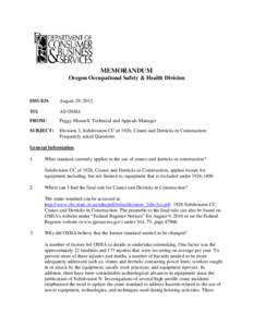 MEMORANDUM Oregon Occupational Safety & Health Division ISSUED:  August 29, 2012