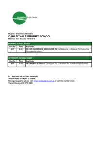 Region 3 School Bus Timetable  CANLEY VALE PRIMARY SCHOOL Effective from: Monday[removed]MORNING SCHOOL BUSES Bus No