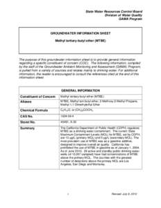 Groundwater Information Sheet: Methyl tertiary-Butyl Ether (MTBE)