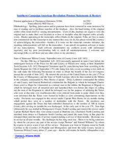 Southern Campaign American Revolution Pension Statements & Rosters Pension application of Thompson Clemmons S1946 fn15NC Transcribed by Will Graves[removed]Methodology: Spelling, punctuation and/or grammar have been co