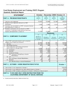 CALIFORNIA DEPARTMENT OF SOCIAL SERVICES DATA SYSTEMS AND SURVEY DESIGN BUREAU STATE OF CALIFORNIA - HEALTH AND HUMAN SERVICES AGENCY  Food Stamp Employment and Training (FSET) Program