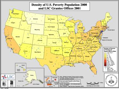 Density of U.S. Poverty Population 2000 and LSC Grantee Offices 2001 # Washington