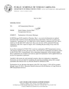 July 16, 2014  MEMORANDUM TO:  All Transportation Directors