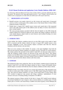 MAYNo. ICPACIGAD Climate Prediction and Applications Centre Monthly Bulletin, APRIL 2015 For referencing within this bulletin, the Greater Horn of Africa (GHA) is generally subdivided into three