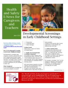 Health and Safety E-News for Caregivers and Teachers