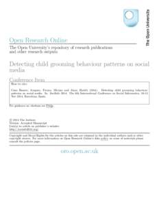 Open Research Online The Open University’s repository of research publications and other research outputs Detecting child grooming behaviour patterns on social media