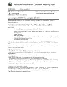 Institutional Effectiveness Committee Reporting Form DATE12/2/13 Author: Linda Dobb  ☐Student Success Committee