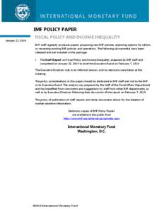 Fiscal Policy and Income Inequality; IMF Policy Paper; January 23, 2014