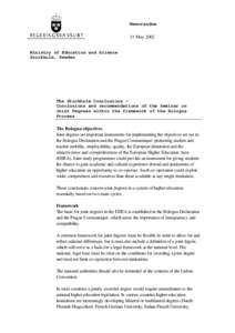 Memorandum  31 May 2002 Ministry of Education and Science Stockholm, Sweden