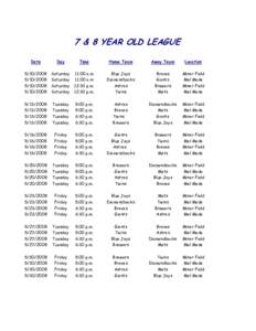 7 & 8 YEAR OLD LEAGUE Date Day  Time