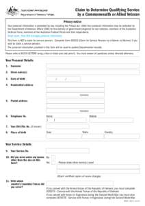 DVA Form D0507 - Claim to Determine Qualifying Service by a Commonwealth or Allied Veteran