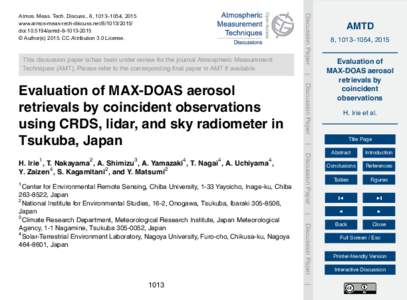 This discussion paper is/has been under review for the journal Atmospheric Measurement Techniques (AMT). Please refer to the corresponding final paper in AMT if available. Discussion Paper  Atmos. Meas. Tech. Discuss., 8