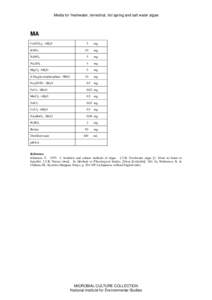 Media for freshwater, terrestrial, hot spring and salt water algae  MA Ca(NO3)2 · 4H2O  5