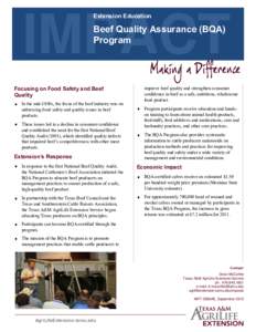 Extension Education  IMPACT Beef Quality Assurance (BQA) Program