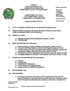 AGENDA REGULAR MEETING OF THE BOARD OF DIRECTORS CARPINTERIA VALLEY WATER DISTRICT  CARPINTERIA CITY HALL