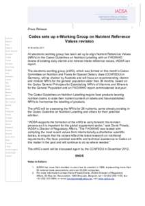 Press Release Australia Belgium Codex sets up e-Working Group on Nutrient Reference Values revision