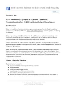 Institute for Science and International Security ISIS REPORT September 17, 2012 V. V. Danilenko’s Expertise in Explosive Chambers: Translated Selections from the 2003 Book Sintez i Spekanie Almaza Vzryvom