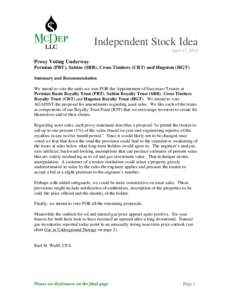 Independent Stock Idea April 17, 2014 Proxy Voting Underway Permian (PBT), Sabine (SBR), Cross Timbers (CRT) and Hugoton (HGT) Summary and Recommendation