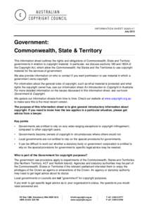 INFORMATION SHEET G062v17 July 2013 Government: Commonwealth, State & Territory This information sheet outlines the rights and obligations of Commonwealth, State and Territory