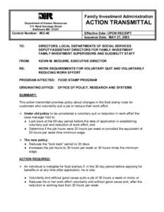 Family Investment Administration Department of Human Resources 311 West Saratoga Street Baltimore MD[removed]Control Number: #03-48