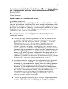 Comments received by the National Vaccine Program Office from Vaccine Industry and Vaccine Researchers on the draft strategic National Vaccine Plan through January 30, 2009