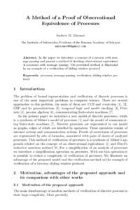 A Method of a Proof of Observational Equivalence of Processes Andrew M. Mironov The Institute of Informatics Problems of the Russian Academy of Sciences 