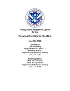 Department of Homeland Security Privacy Impact Assessment for Personal Identity Verification Update
