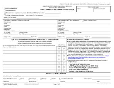 FORM APPROVED: OMB No[removed]; EXPIRATION DATE: [removed]See PRA statement on page 2.)  DEPARTMENT OF HEALTH AND HUMAN SERVICES Food and Drug Administration  TYPE OF SUBMISSION