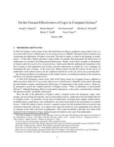 On the Unusual Effectiveness of Logic in Computer Science Joseph Y. Halperny Robert Harperz  Neil Immermanx